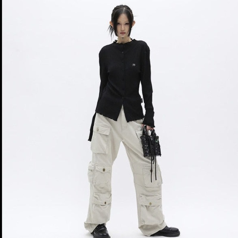 Deeptown Blus Wanita Hitam Gotik Kardigan Wanita Gaya Jepang Harajuku Baju Bordir Streetwear Y2k Atasan Ruffle Fashion