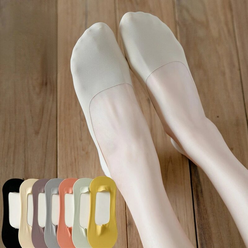 Calcetines tobilleros invisibles antideslizantes de algodón para mujer, calcetín de estilo fino de seda de hielo para verano