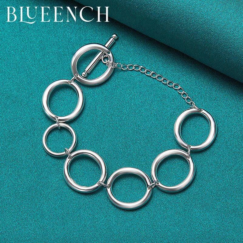 Blueench 925 prata esterlina círculo corrente ot fivela pulseira para mulher personalidade hip hop moda jóias