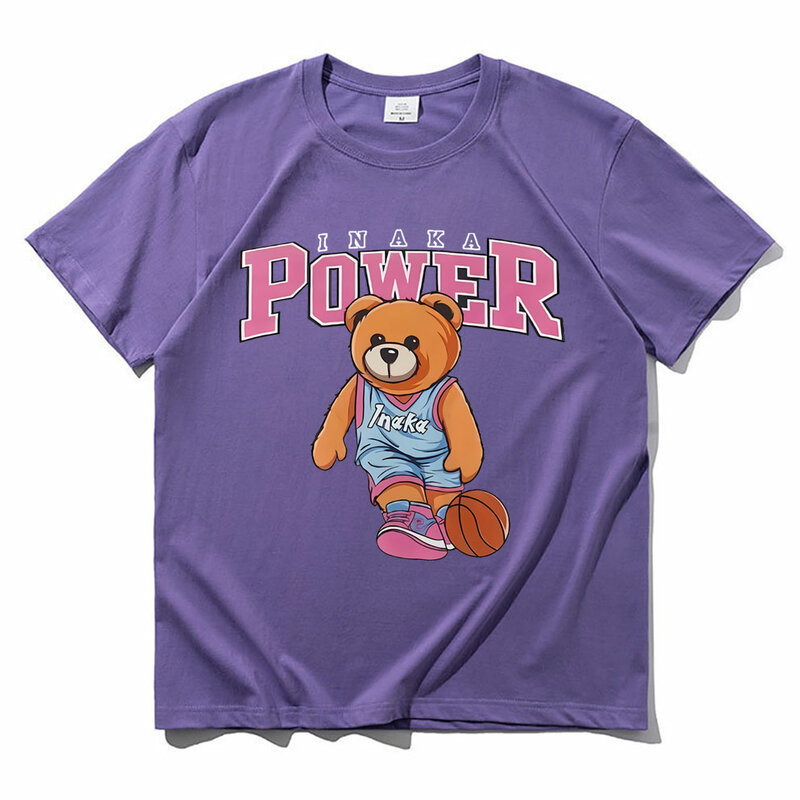T-shirt Inaka Power divertente T-shirt con stampa a motivo orso da basket rosa estate uomo donna T-shirt oversize in puro cotone Premium