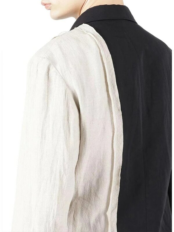 Linho blazers Duas cores costura Unisex jaquetas yohji yamamoto homens homme Japão estilo homem roupas de cor correspondência blazer tops