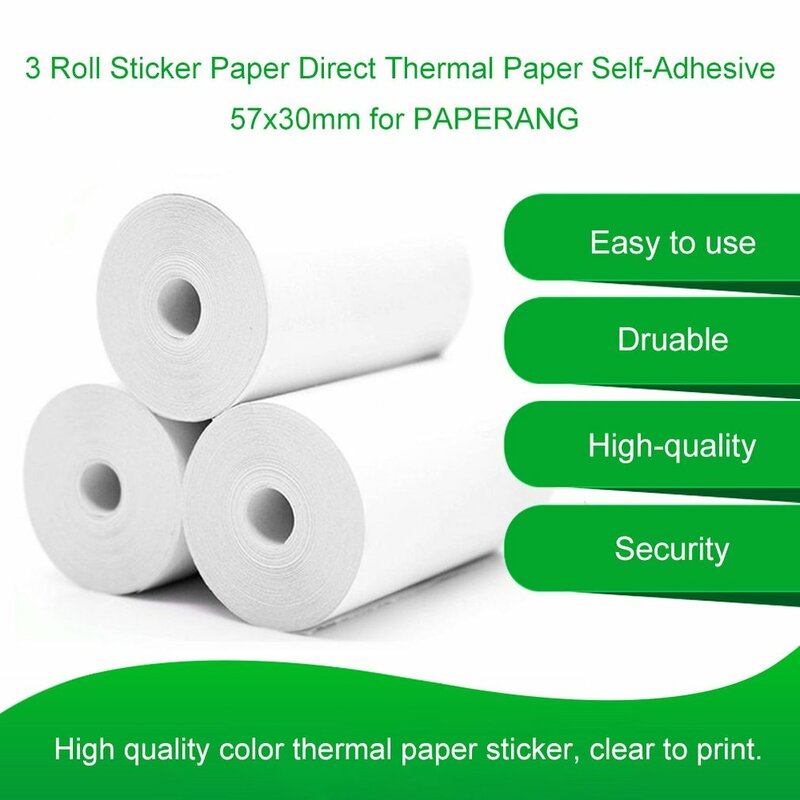 Papel térmico imprimible directo, impresora de bolsillo portátil, Material duradero, 5 rollos, 57x30mm
