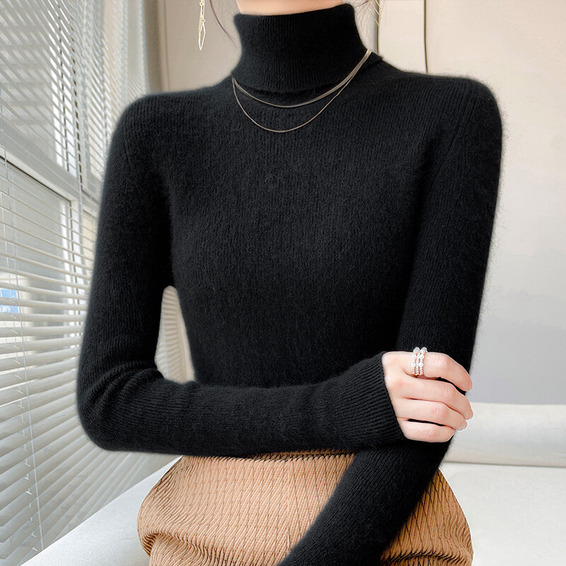 Autunno/inverno dolcevita camicia fondo in lana donna Slim Fit 2022 nuovo maglione collo corto a maniche lunghe in maglia stretta