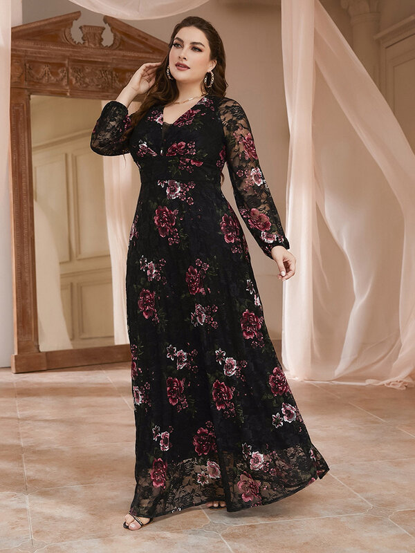 TOLEEN, коллекция весна 2022, яркое Длинное Элегантное женское платье с длинным рукавом и цветочным принтом, вечерняя праздничная одежда