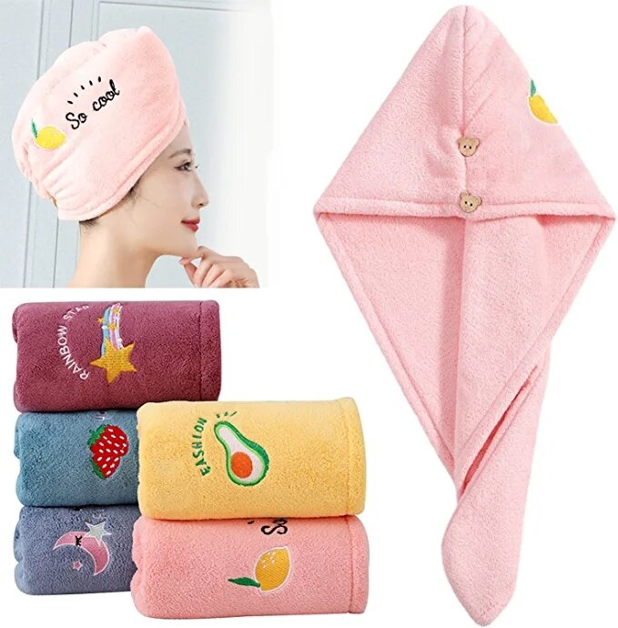 Toalla mágica de microfibra para secar el cabello, envoltura superabsorbente con botón, gorro de ducha de baño suave, turbante para mujer