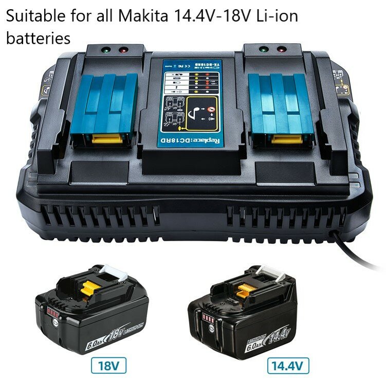 DC18RD podwójny Port ładowarka dla Makita 14.4V 18V akumulator litowo-jonowy BL1860 BL1415 BL1430 BL1830 BL1840 BL1850 BL1845 ładowania 4A
