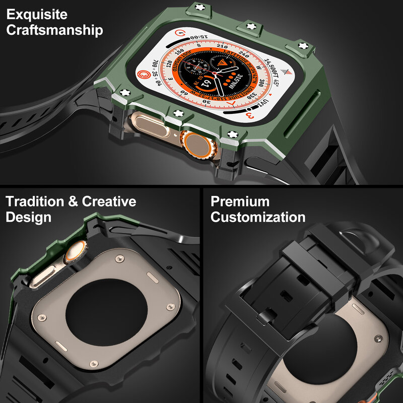 ชุดอุปกรณ์ดัดแปลงสายกล่องโลหะสำหรับนาฬิกา Apple อัลตร้า49มม. กรอบโลหะและสายซิลิโคนสำหรับ iWatch ultra 49มม. สายรัดข้อมือสำรอง