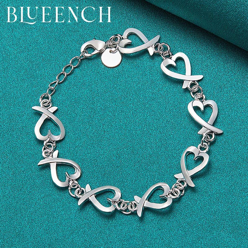 Blueench 925 prata esterlina oco coração pulseira adequado para senhoras namoro festa enviar namorada para usar jóias
