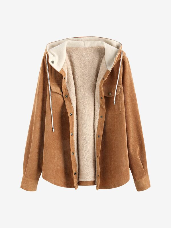 Fodera in pile ZAFUL giacca con cappuccio donna Plain Cryptidcore Cover Button Up Fuzzy Coat per la primavera autunno