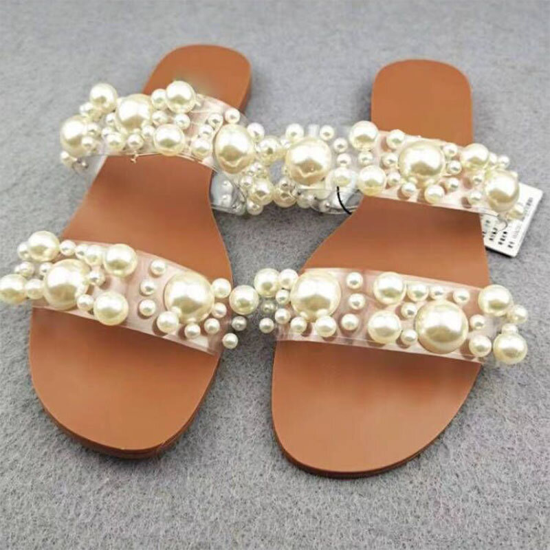 Bocca di pesce con pantofole con bordo di perle sandali trasparenti pantofole di grandi dimensioni sandali estivi De Verano Para Mujer scarpe