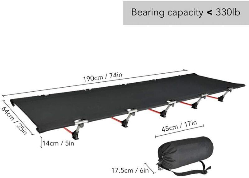 سرير قابل للطي محمول للتخييم لشخص واحد سرير قابل للطي في الهواء الطلق 330LB بوزن صغير للتخييم في النزهات