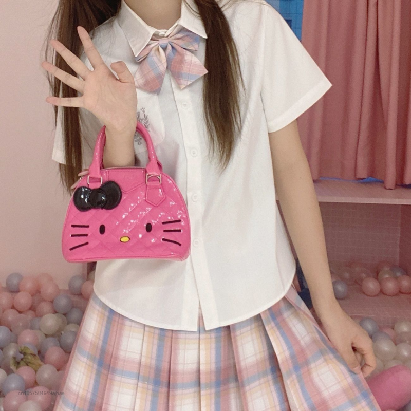 Tas Tangan Sanrio Hello Kitty Tas Selempang Bahu Mini Wanita Y2k JK Anak Lucu Jepang Tas Tote Cangkang Kucing KT