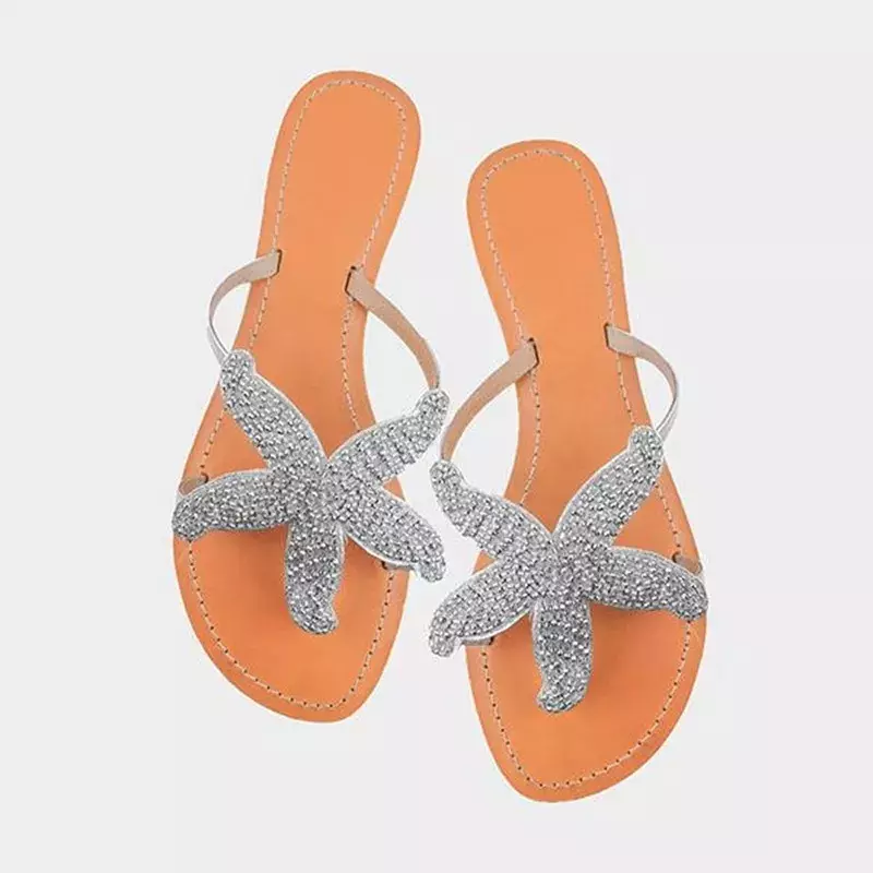 Tongs plates en cristal étoile de mer pour femmes, sandales de plage, à Clip, chaussures antidérapantes
