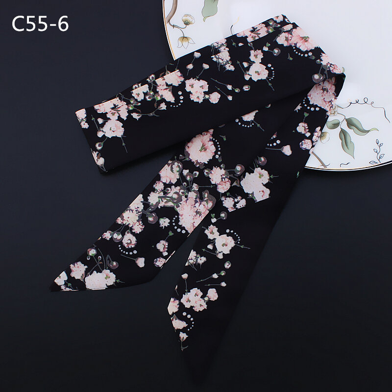 Moda de luxo 95cm * 5cm florel flores impresso cinta pequeno cachecol feminino lenço de seda bandana cachecóis longos saco acessórios fitas