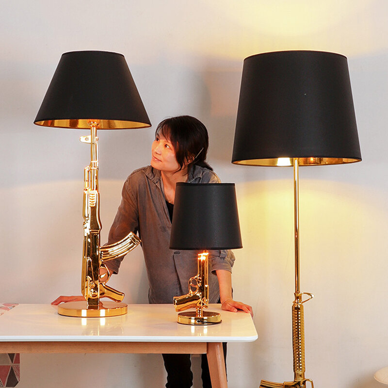 Ak47 Gun Table Lamp College Dorm Desk Lamps Kids Children Bedroom Nordic Gold Led Floor Light Fixtures Home Loft Lustre Decor