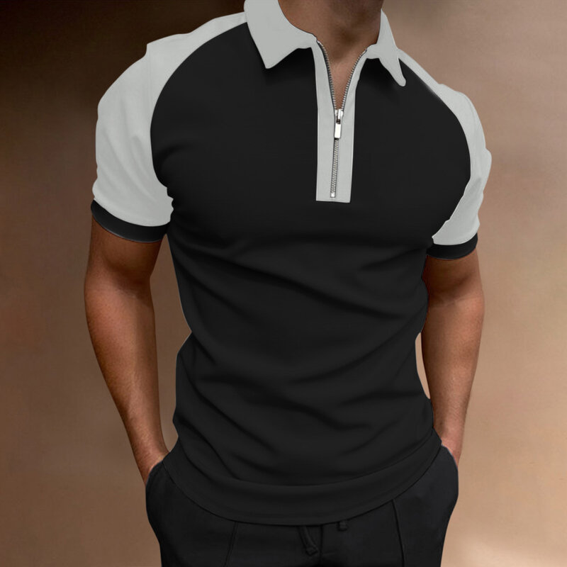 2022polo da uomo estate Casual Slim Fit Polo moda Patchwork abbigliamento uomo cerniera colletto rovesciato Tee Shirt Polo Tee Tops