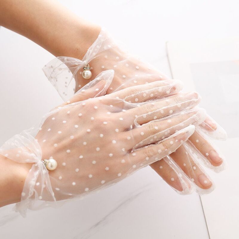 Women Transparent Solid Summer Accessories Driving Gloves Lace Mittens Sunscreen Silk Gloves Anti-UV