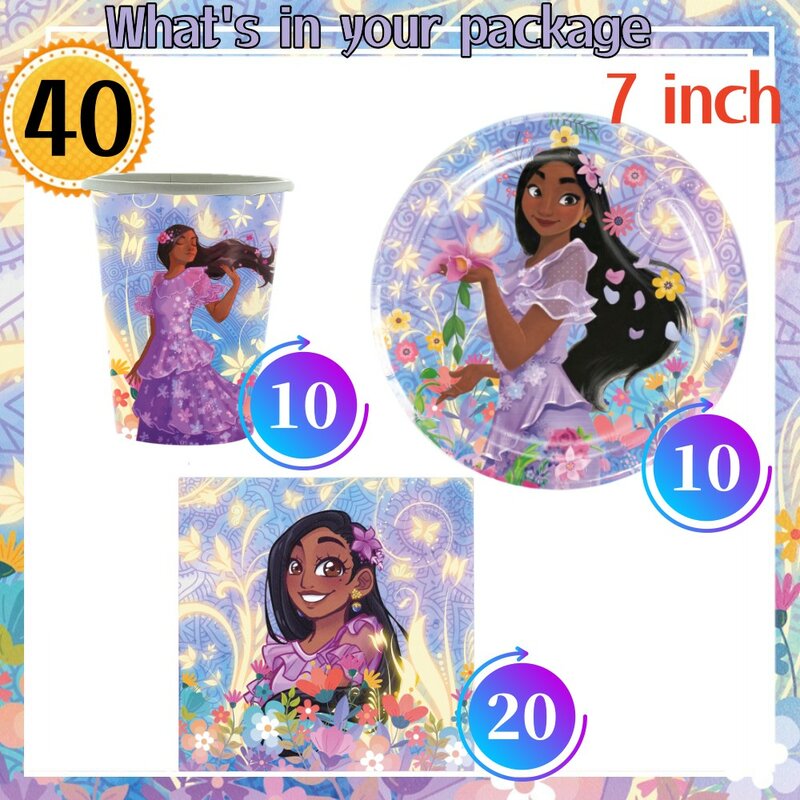 Disney Encanto Isabella Birthday Party Decoration Cartoon Paper Cup Plate Napkin Balloons Kids Girls Birthday Party Supplies Set