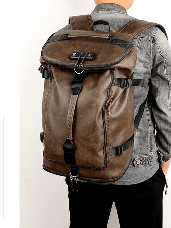 YILIAN Backpack 2023 new men's soft leather schoolbag anti-theft travel bag Hiking bag large capacity travel bag
