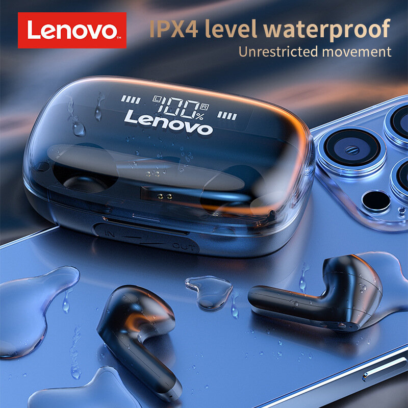 Lenovo-auriculares inalámbricos QT81 con Bluetooth, dispositivo de audio con micrófono, Control táctil, 5,0