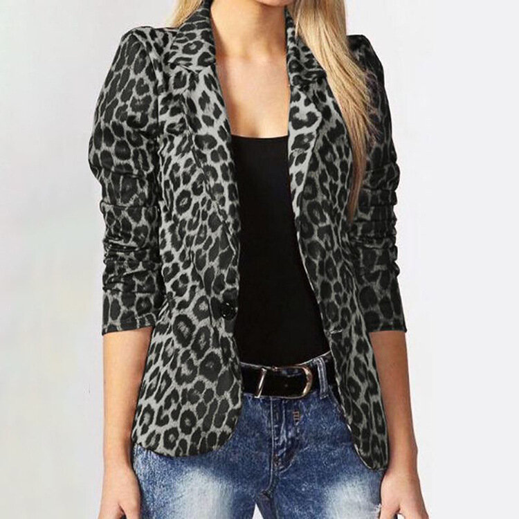 Chaqueta ajustada con estampado de leopardo para mujer, blazer a la moda