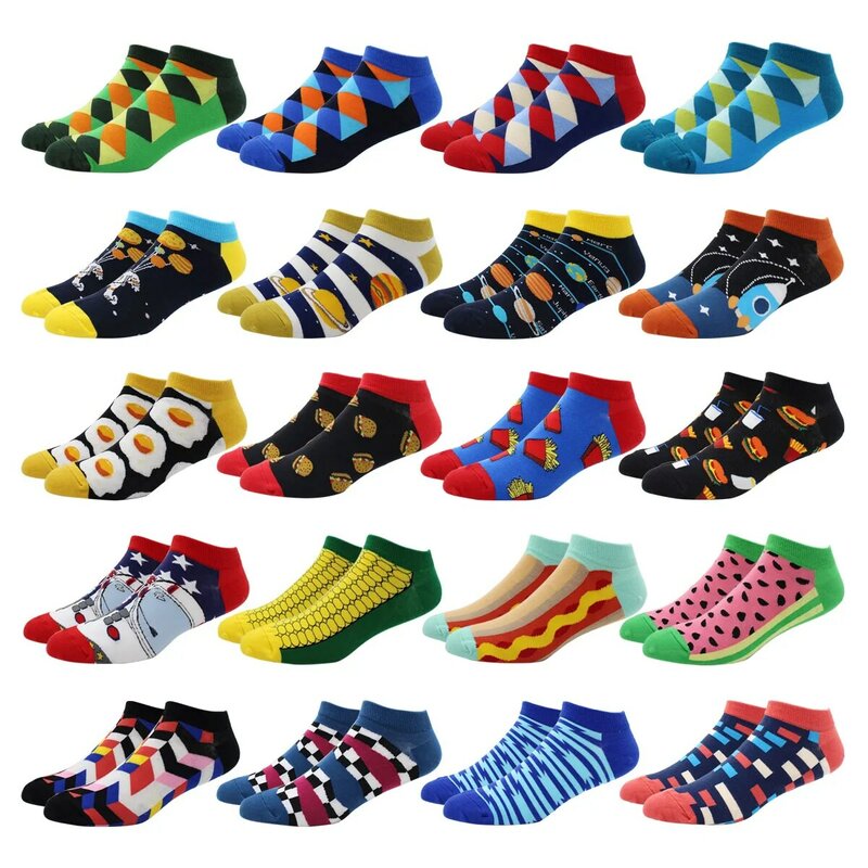 Calcetines tobilleros divertidos de algodón para hombre, calcetín informal, colorido, estilo Harajuku, cuadrícula, talla EU39-46, 5 pares