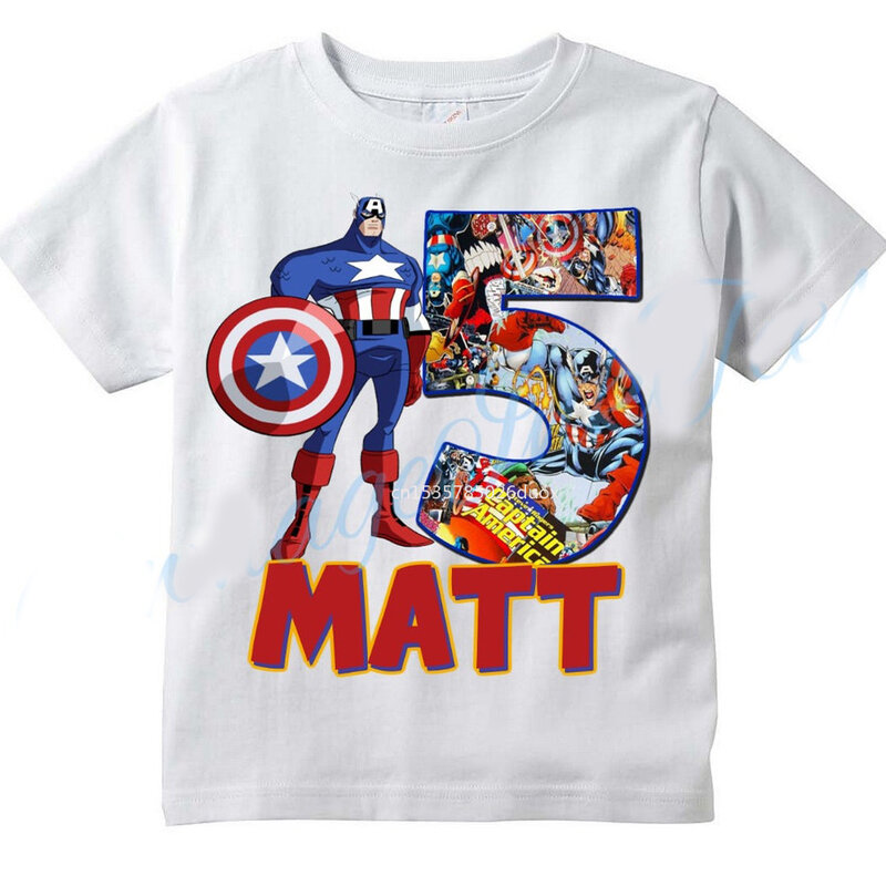 3 4 5 6 rok Marvel Avengers Hulk Iron Man solenizant s koszule indywidualny nadruk imienia solenizant T-shirt Spiderman ubrania urodzinowe