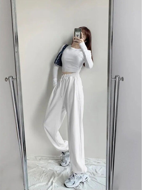 Y2K Women Jogging Sweatpants Korean Style Casual Baggy Sports Pants Streetwear Oversize Solid High Waist Wide Leg Trousers 2023