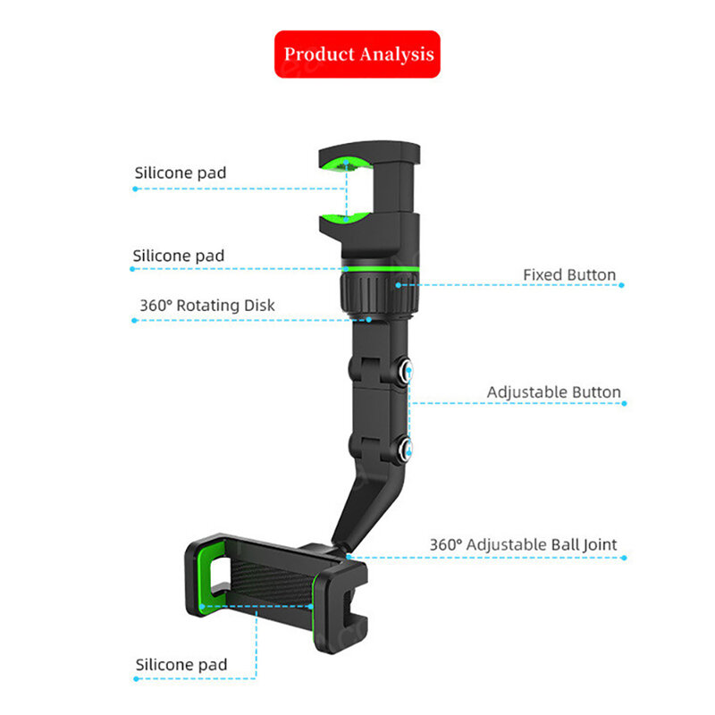 Suporte para telefone de carro suporte móvel multifuncional 360° giratório automático espelho retrovisor assento clipe pendurado suporte gps suporte para celular