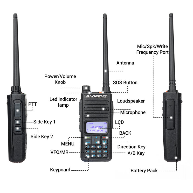 Baofeng-walkie-talkie DR-1801 Tier 1 + 2, doble ranura de tiempo, de largo alcance, DM-1801Updated, banda Dual 136-174 y 400-520MHz, DMR Digital