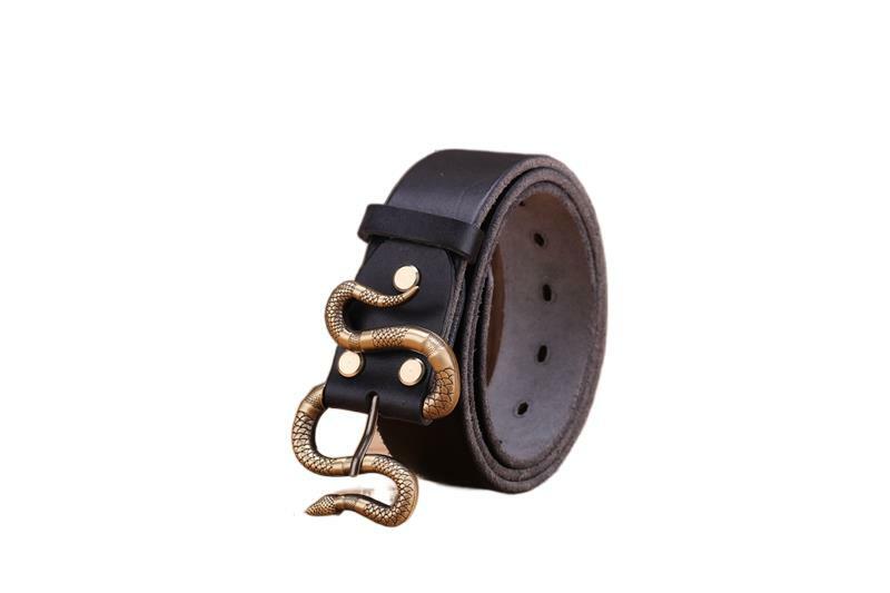 Cinturón de serpiente con hebilla de latón macizo para hombres y mujeres, cinturones de lujo de grano completo, cinturón de diseñador de Cuero 100% genuino, alta calidad g
