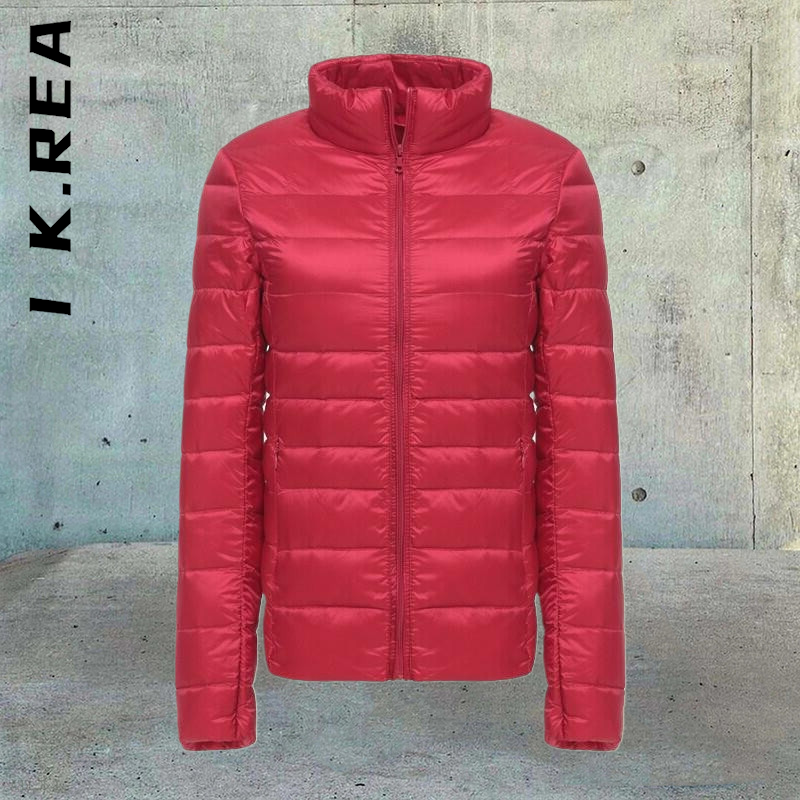 I K.Rea ฤดูหนาวแบบพกพา Ultralight ปักเสื้อแจ็คเก็ตผู้หญิง Classic Coat Laisure แจ็คเก็ตผ้าฝ้าย Parkas Simple เสื้อผู้หญิงเส...