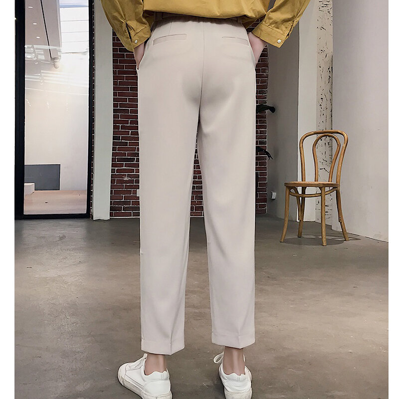 Pantalones de traje coreanos para mujer, pantalón holgado de pierna recta, informal, de trabajo, Capris femeninos, de tubo, 11i