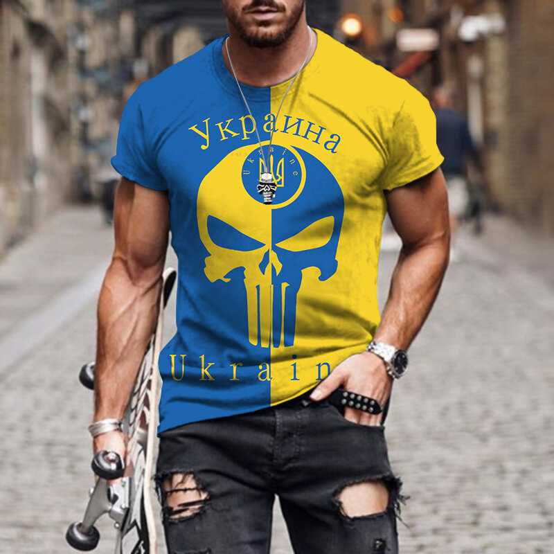 Ukraine Plus Size Men's T-shirt Flag New Men Women Couple Models 3d Printing Pattern Retro Oversize Street Sports Personality