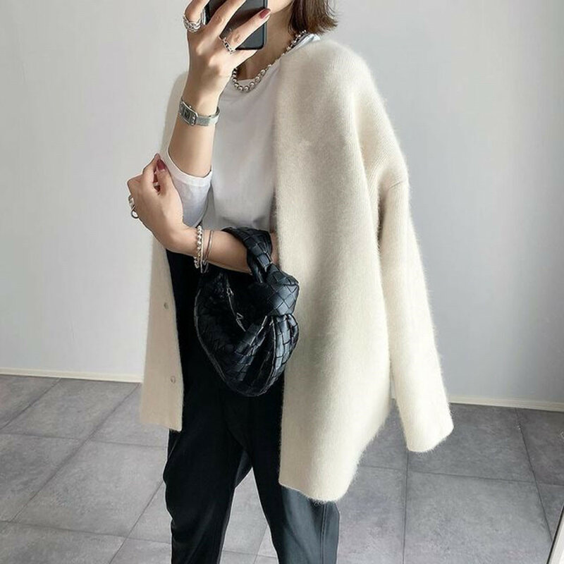 7-color woolen coat knitted coat sweater cardigan solid color thin and loose women's autumn temperamental commute