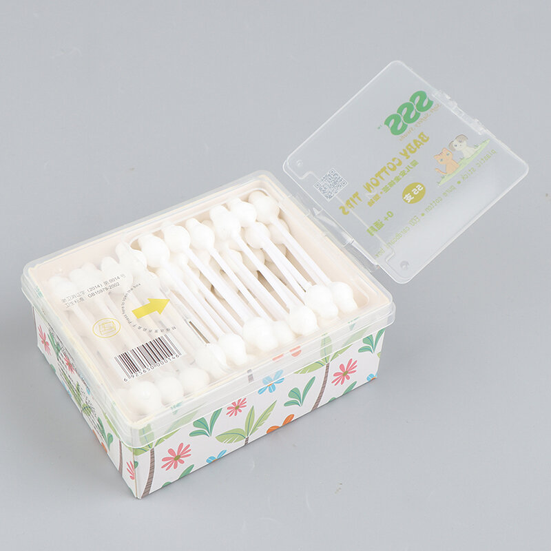 55pcs 안전 아기 면봉 조롱박 모양 깨끗한 아기 귀 스틱 건강 의료 싹 팁 면봉 상자 플라스틱 cotonete