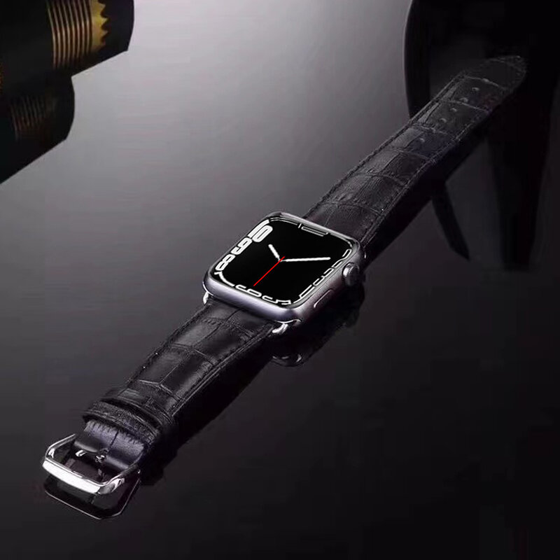 สายหนังแท้สำหรับ Apple นาฬิกา7 Band 45มม.41มม.42มม.38มม.44มม.40มม.สร้อยข้อมือเข็มขัด Correa IWatch Series 7 6 4 5