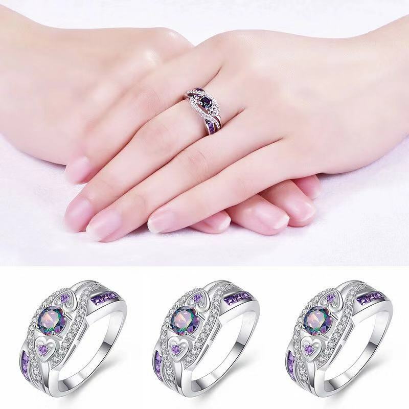 Nowy przyjeżdża Multicolor & blue CZ kolor pierścień dla kobiet prezent biżuteria rozmiar 6 7 8 9 10 11 12 13