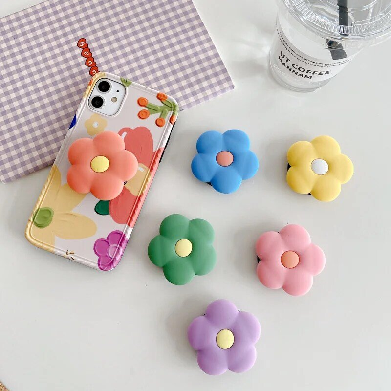 1 Pcs Cute 6 Colorful Flowers DIY Cartoon Flat Doll Soft Film Mobile Phone Accessories Manual Patch Folding Stand Decoration