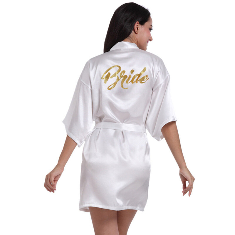 Атласный Шелковый Свадебный дизайнерский халат для невесты и подружки невесты, короткий халат с золотыми блестками, подарок