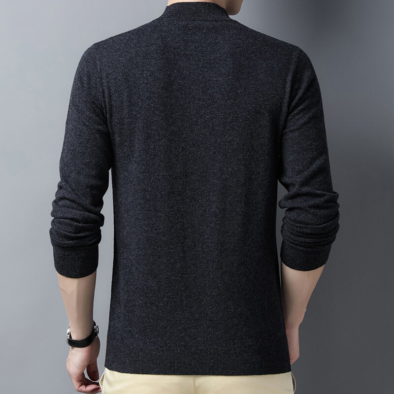 Suéter de punto de color sólido para hombre, jersey de Cuello medio de lana 100%, suéter de cachemira informal de alta gama, novedad de primavera 2022