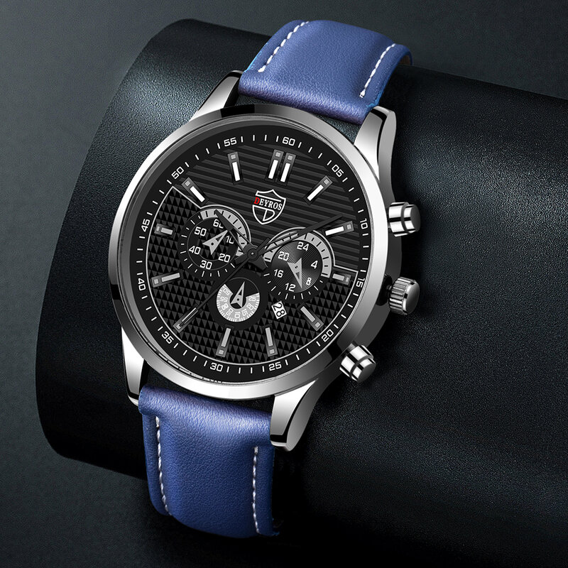 Reloj de pulsera de cuero para hombre, cronógrafo de cuarzo, con calendario y fecha, de lujo, a la moda, 2022