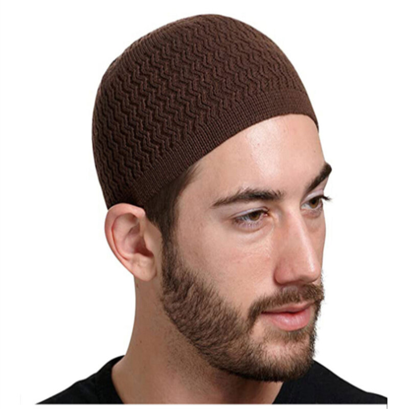 男性用のニットのイスラム教徒の祈りの帽子,暖かいセーターの帽子,イスラムのラマダンのニット帽,ビーズの帽子,男性用の帽子