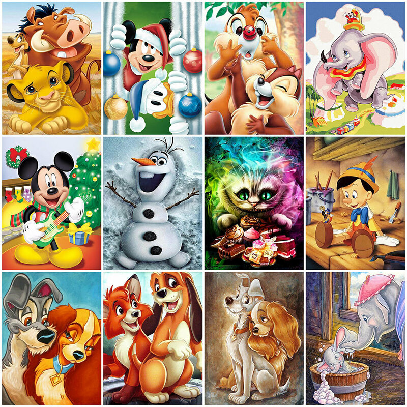 Disney dumbo pintura a óleo por números mickey mouse leão com quadro animais adulto número pintura gato do cão na lona original presente