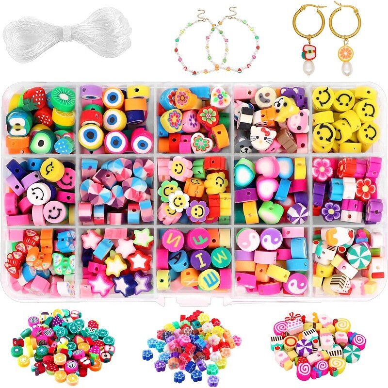 Colorido Clay Bead Bracelet Kit para Meninas, Straight Hole String, Bohemian Loose Bead, Jóias DIY Acessórios, Gift Making Kit