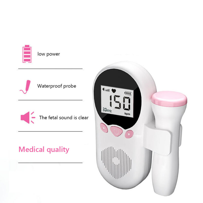 Sensor de ritmo cardíaco para bebés, Detector de latido Fetal Doppler para monitor de ritmo cardíaco, medidor de pulso LCD sin estetoscopio de radiación