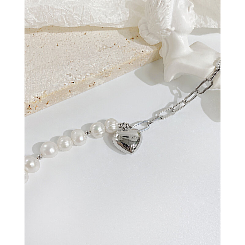 Bracelet en acier inoxydable avec perles d'eau douce naturelles, bijou de luxe, avec cœur d'amour, à porter sur la main, idéal pour cadeau