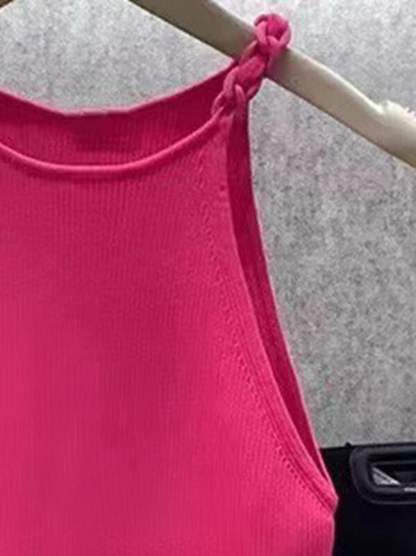 Женский трикотажный пуловер без рукавов, однотонный топ с круглым вырезом, весна-лето 2023