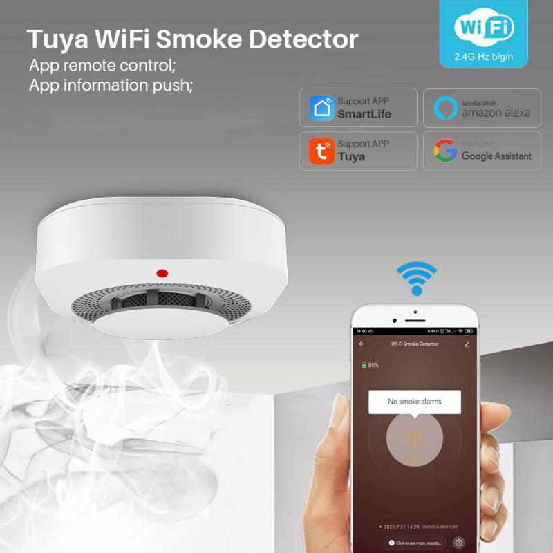스마트 연기 감지기 앱 푸시 센서, 스마트 라이프 연기 감지기, 투야 와이파이 90db 경보, 화재 홈 보안 시스템, 화재 방지
