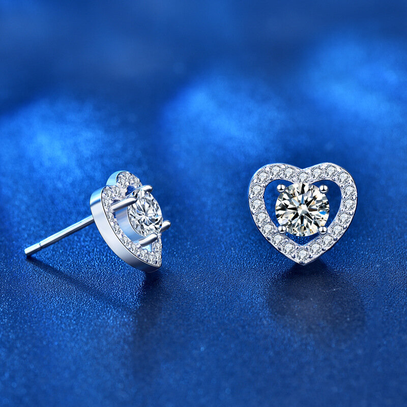 Boucles d'oreilles Moissanite en argent S925 pour femme, bijoux de fiançailles, à clou en forme de cœur, 0.5 Ct